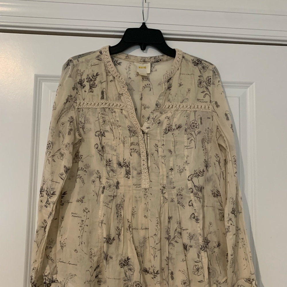 Maeve Cream Floral Long Sleeve Blouse size 4 cottage core